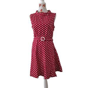 NWT Madcap England UK Sz 14 Mod Dress 60s 70s Sleeveless Red White Polka Dots